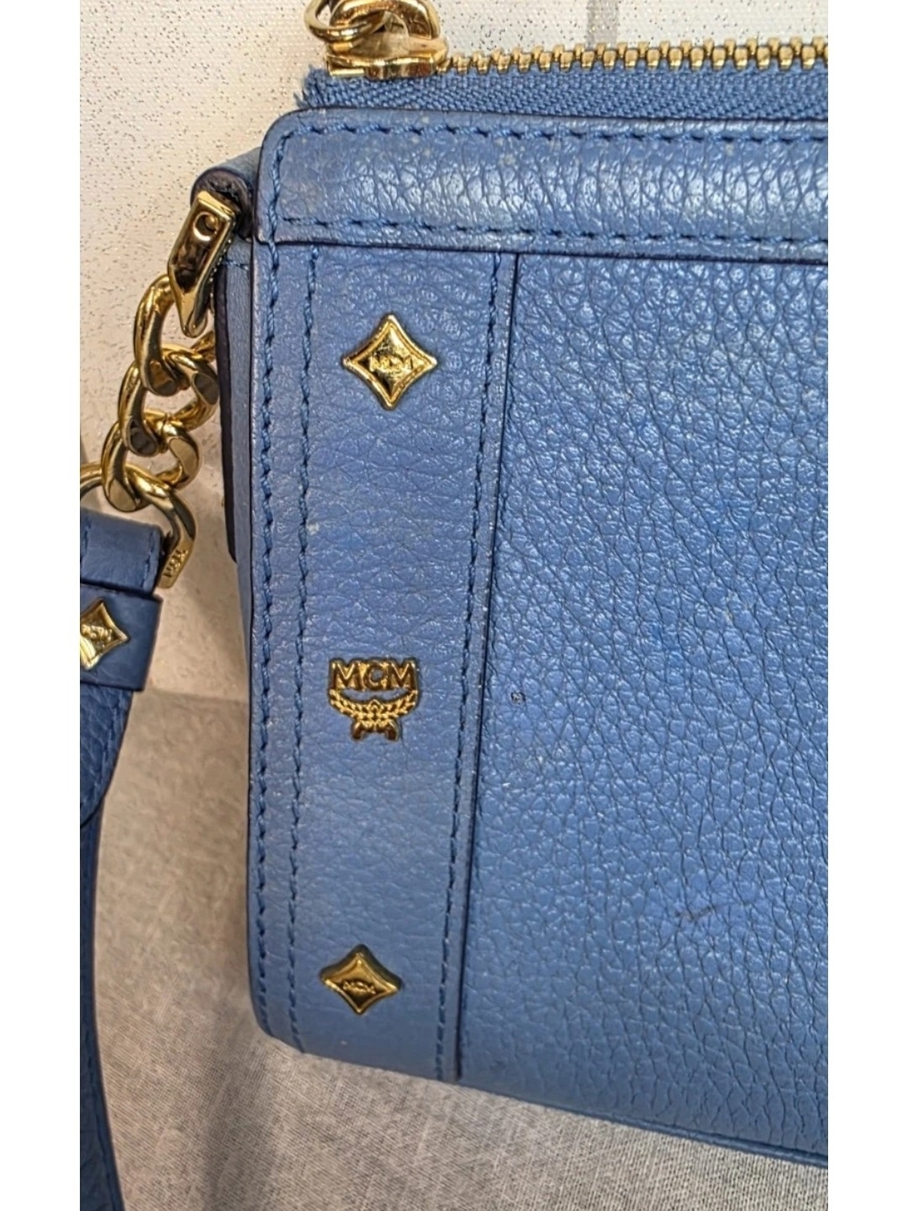 MCM Blue Leather Crossbody Bag with Gold Hardware - Picture 3 of 10